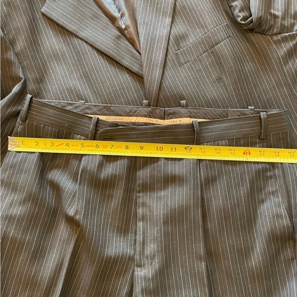 Luca Rossi Mens 3 Button Pin Stripe Wool 36 x 36 Regular Black Grey Pin 2 Slacks - Picture 7 of 8